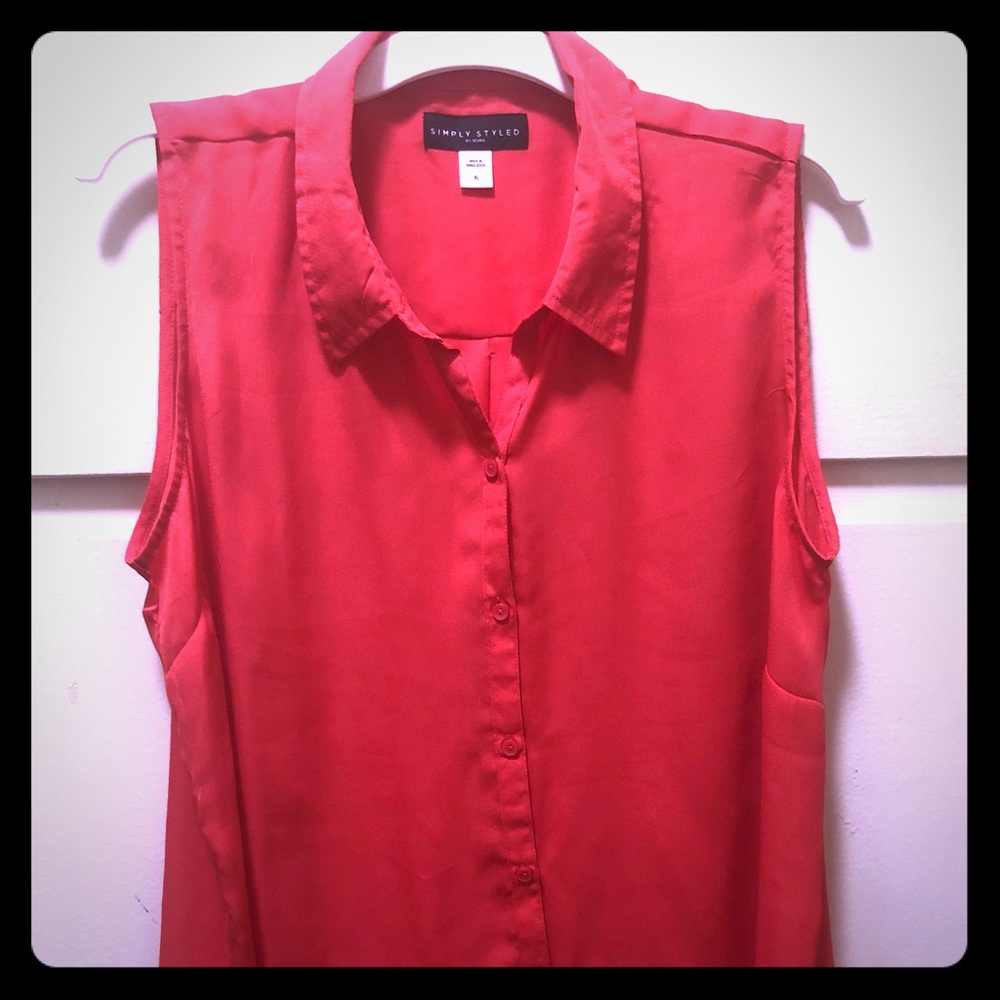 Orange Sleeveless Button Down Blouse